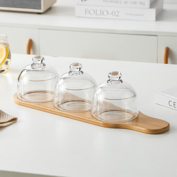 Vas de desert cu capac din sticlă, porție individuală, farfurie de fructe, material sticlă, stil nordic, brand jiarib