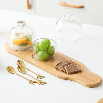 Vas de desert cu capac din sticlă, porție individuală, farfurie de fructe, material sticlă, stil nordic, brand jiarib