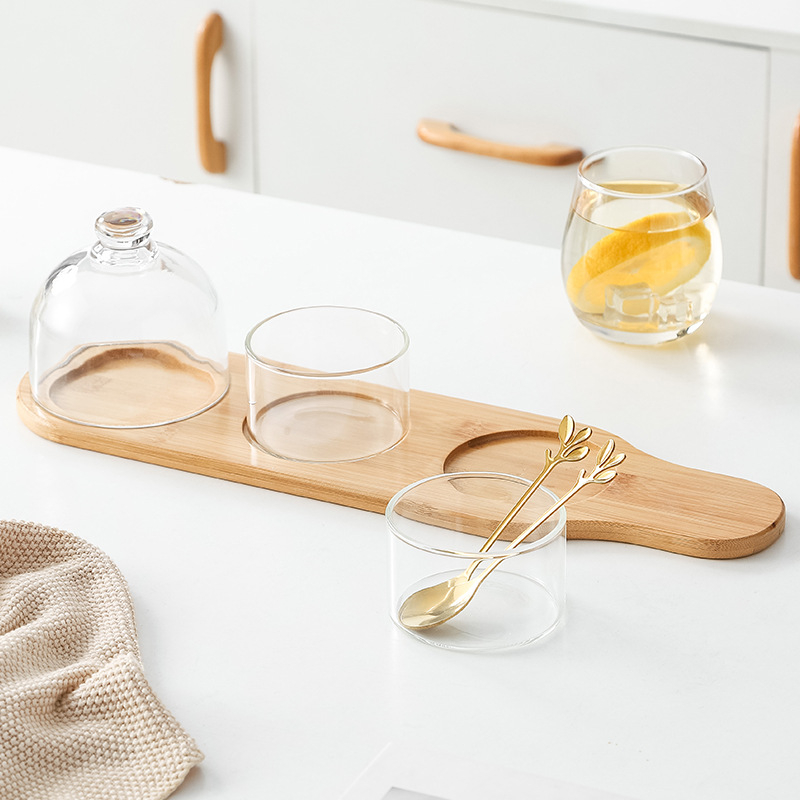Vas de desert cu capac din sticlă, porție individuală, farfurie de fructe, material sticlă, stil nordic, brand jiarib