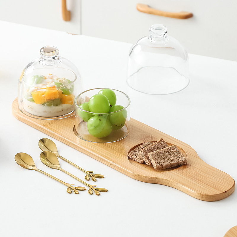 Vas de desert cu capac din sticlă, porție individuală, farfurie de fructe, material sticlă, stil nordic, brand jiarib