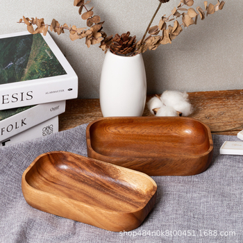 Ploška od orahovog drveta, okrugla, za voće i salate, ručno oslikana površina, moderni jednostavni stil, mogućnost ispisa logotipa, prilagodljivo