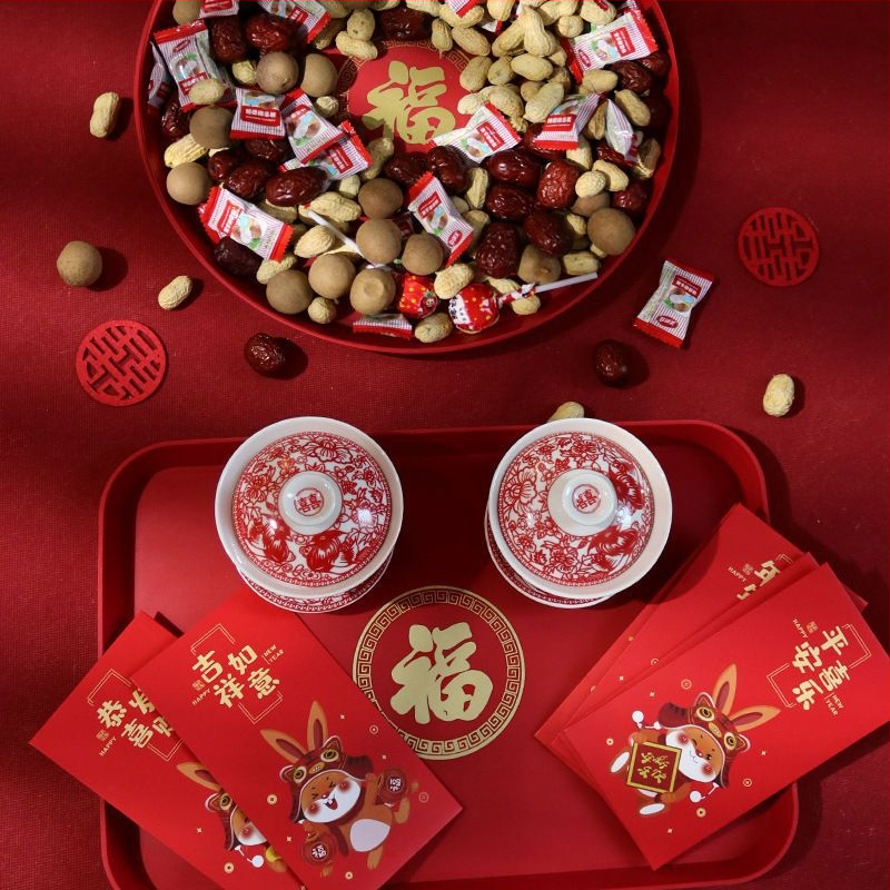 Farfurie pentru fructe cu binecuvântare pentru Anul Nou și Festivalul Primăverii, din plastic, pentru ceremonia de mutare