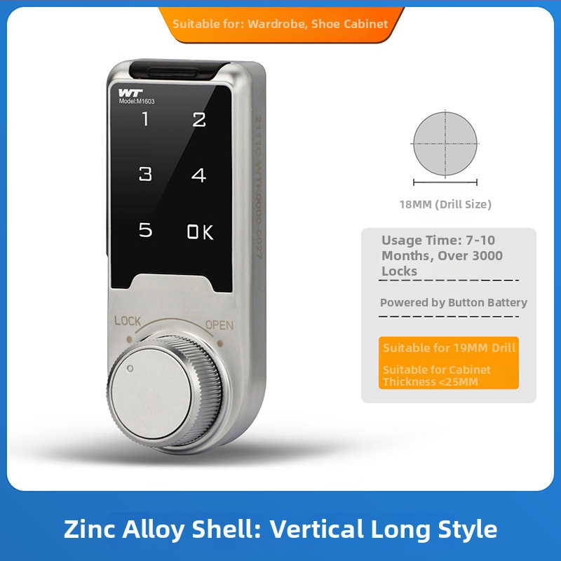 Smart elektronický zámok s kódovým vstupom pre skrinky a šatníky, telo zo zinkovej zliatiny, model 568, hrúbka zámku 18, moderný minimalistický štýl