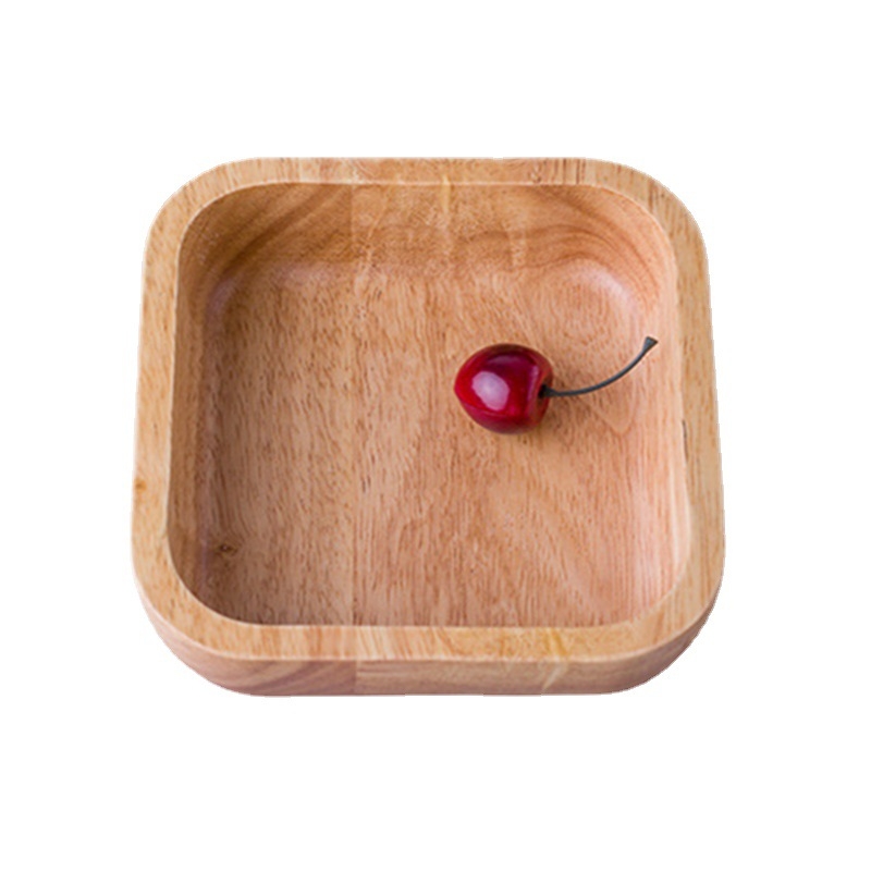 Posuda za voće i zdjela za salatu od kaučuk-drva, četvrtasti brodoviti oblik, prirodno čvrsto drvo, mooncake tanjur s debelim dnom, s logotipom, prilagodljivo