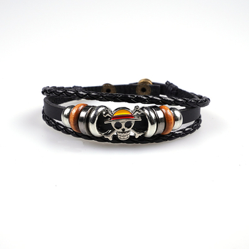 Brățară One Piece: brățară DIY din piele cu mărgele, închizătoare din aliaj de zinc, lucrată manual (Material: Cortex; Proces de prelucrare: Manual; Stil: Unisex, Punk; Categoria: Brățară)