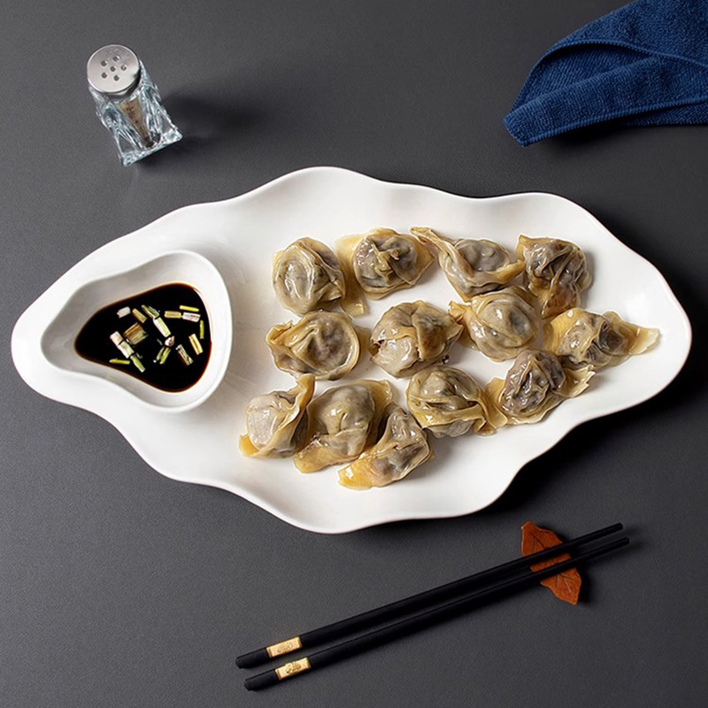 Tanjur za dumplings s rešetkom za ocat – keramika, mikrovalna sigurna, boja ispod glazure, moderan minimalistički stil