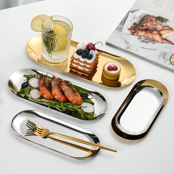 Nehrđajući čelik ovalni tanjur s galvaniziranim završetkom, namijenjen desertima i pohrani nakita