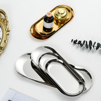 Nehrđajući čelik ovalni tanjur s galvaniziranim završetkom, namijenjen desertima i pohrani nakita