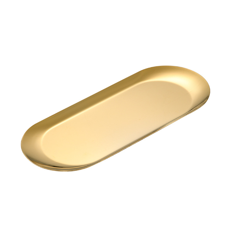 Nehrđajući čelik ovalni tanjur s galvaniziranim završetkom, namijenjen desertima i pohrani nakita