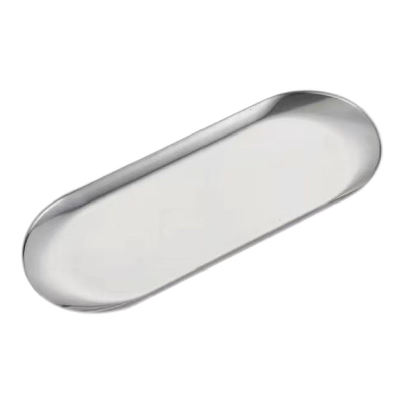 Nehrđajući čelik ovalni tanjur s galvaniziranim završetkom, namijenjen desertima i pohrani nakita