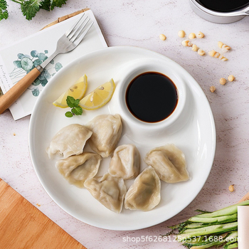 Porcelanski tanjur za dumplings s posudom za umak, okrugli oblik, moderan stil, ispis logotipa i prilagodba