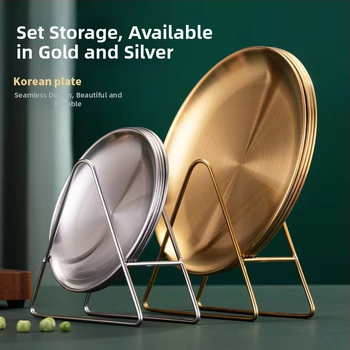 Nerezová miska na servírovanie so základňou a skladovacím rámom, okrúhla plytká misa na ovocie a občerstvenie, vhodná do mikrovlnky, štýl kórejský, možnosť tlače loga