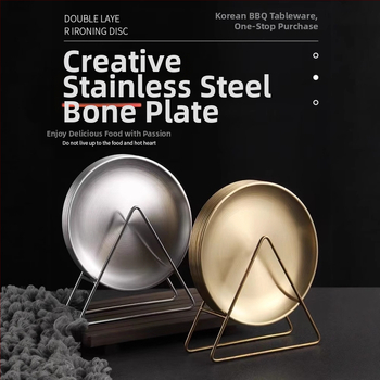 Nerezová miska na servírovanie so základňou a skladovacím rámom, okrúhla plytká misa na ovocie a občerstvenie, vhodná do mikrovlnky, štýl kórejský, možnosť tlače loga