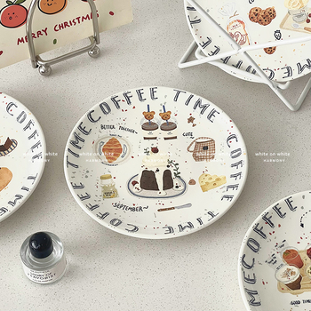 Vas de servire din porțelan cu finisaj subglazură, model desene animate, stil proaspăt, formă rotundă