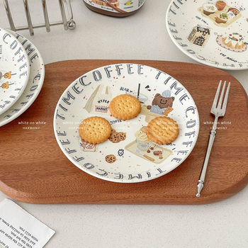 Vas de servire din porțelan cu finisaj subglazură, model desene animate, stil proaspăt, formă rotundă