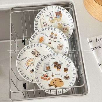 Vas de servire din porțelan cu finisaj subglazură, model desene animate, stil proaspăt, formă rotundă