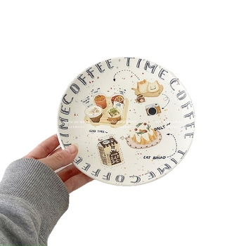 Vas de servire din porțelan cu finisaj subglazură, model desene animate, stil proaspăt, formă rotundă