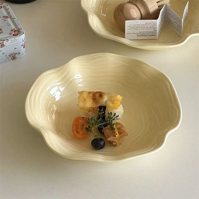 Vas ceramic cu model asimetric de copac cu dantelă – farfurie adâncă pentru salate, paste și deserturi, stil modern simplu, compatibil cu microunde, decor sub glazură, calitate premium