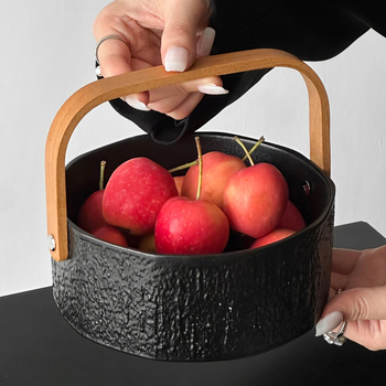 Coș ceramic de fructe, model marmură, stil modern minimalist, Senzhi