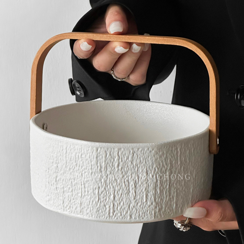 Coș ceramic de fructe, model marmură, stil modern minimalist, Senzhi