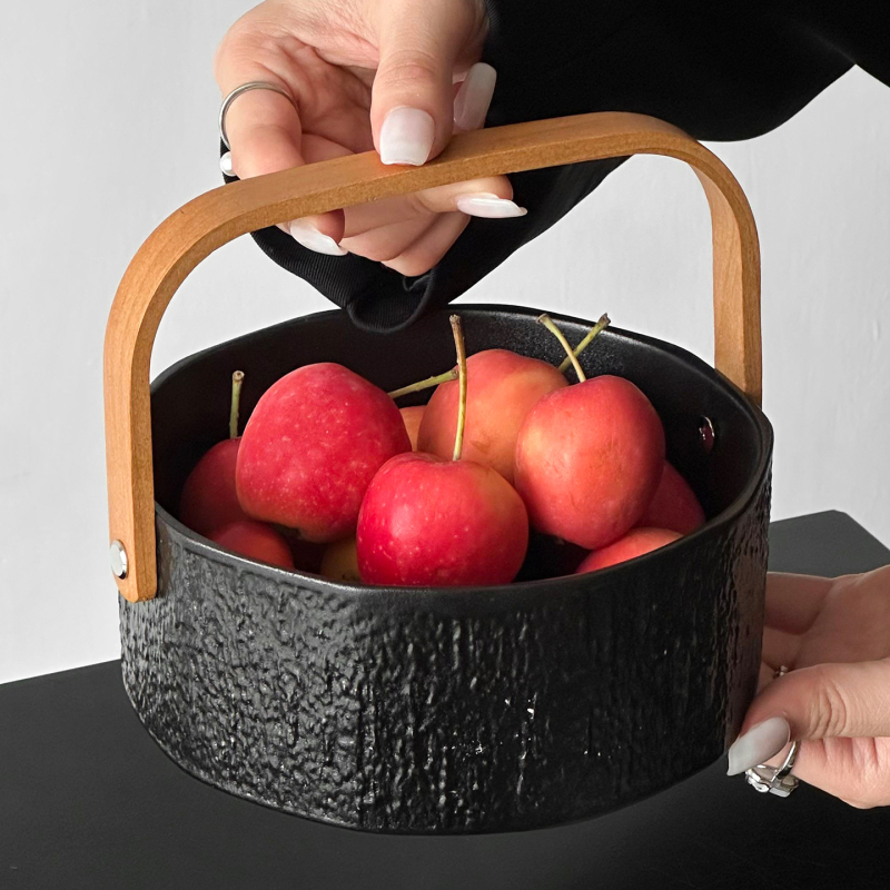 Coș ceramic de fructe, model marmură, stil modern minimalist, Senzhi