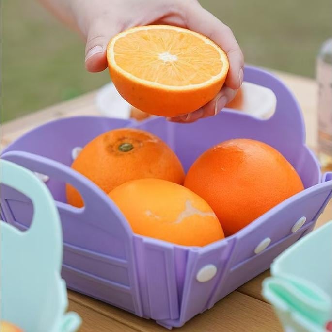 Coș de camping pentru fructe și legume, coș de depozitare portabil cu blat de tăiere detașabil, coș pentru fructe și gustări pentru picnic, pliabil — Material: TPR+PP; Categorie: Coș de depozitare; Stil: Ins style; Lansare: noiembrie 2024