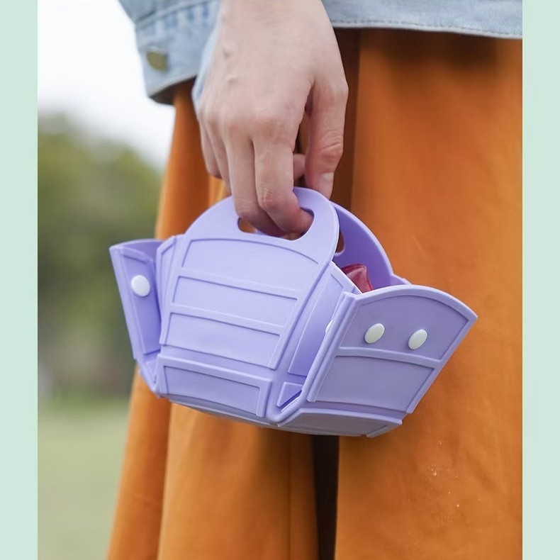 Coș de camping pentru fructe și legume, coș de depozitare portabil cu blat de tăiere detașabil, coș pentru fructe și gustări pentru picnic, pliabil — Material: TPR+PP; Categorie: Coș de depozitare; Stil: Ins style; Lansare: noiembrie 2024