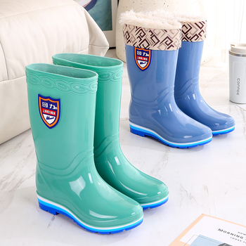 Cizme de ploaie pentru femei din PVC, căptușite cu fleece, înalte, impermeabile, pentru toate anotimpurile, talpă plată