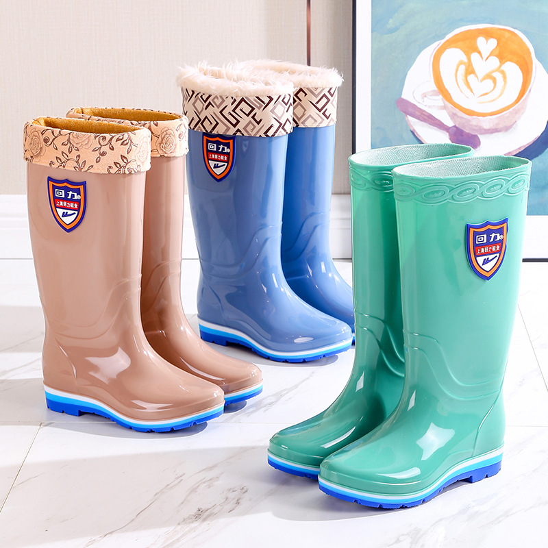 Cizme de ploaie pentru femei din PVC, căptușite cu fleece, înalte, impermeabile, pentru toate anotimpurile, talpă plată