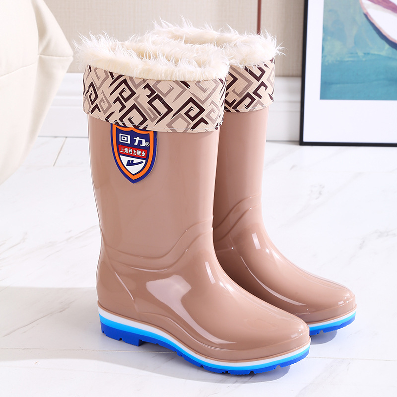 Cizme de ploaie pentru femei din PVC, căptușite cu fleece, înalte, impermeabile, pentru toate anotimpurile, talpă plată