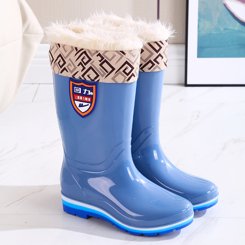 Cizme de ploaie pentru femei din PVC, căptușite cu fleece, înalte, impermeabile, pentru toate anotimpurile, talpă plată