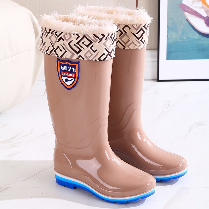 Dámske PVC čižmy do dažďa s fleecovou výstelkou, vysoký vrch, nepremokavé, pre všetky ročné obdobia, plochá podrážka