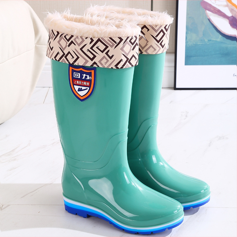 Dámske PVC čižmy do dažďa s fleecovou výstelkou, vysoký vrch, nepremokavé, pre všetky ročné obdobia, plochá podrážka