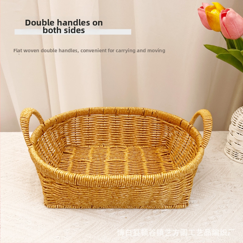 Kôš na ovocie s dvomi uchami, ručne tkaný napodobenina ratanu, stolný úložný kôš, plastový, prémiová kvalita
