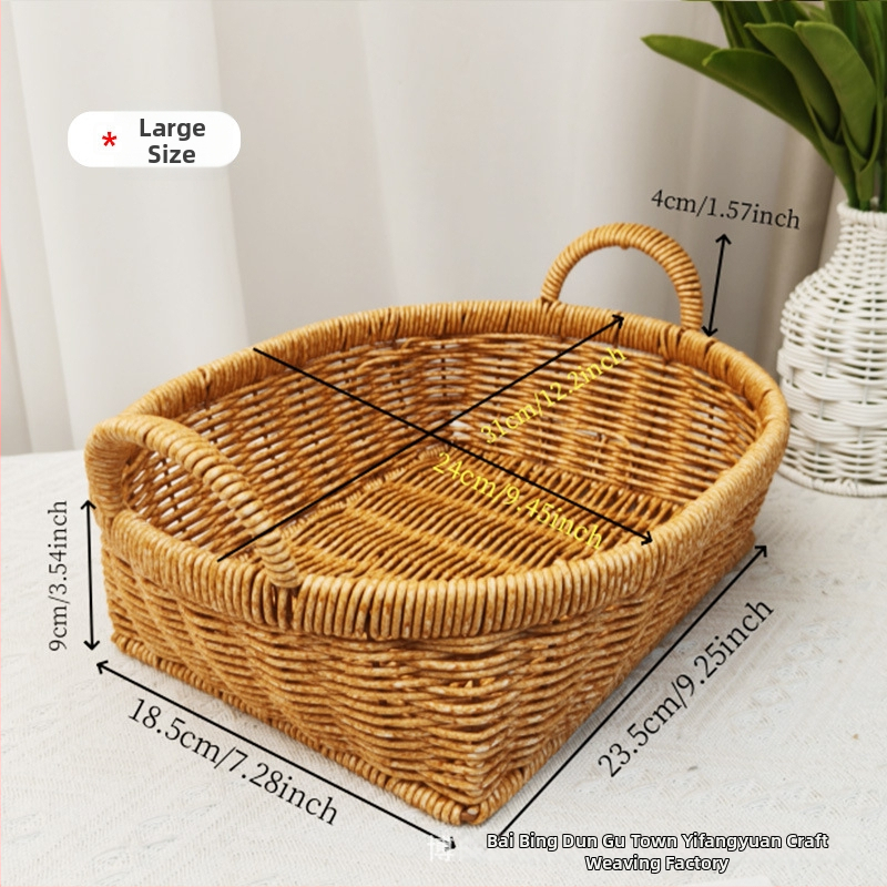Kôš na ovocie s dvomi uchami, ručne tkaný napodobenina ratanu, stolný úložný kôš, plastový, prémiová kvalita