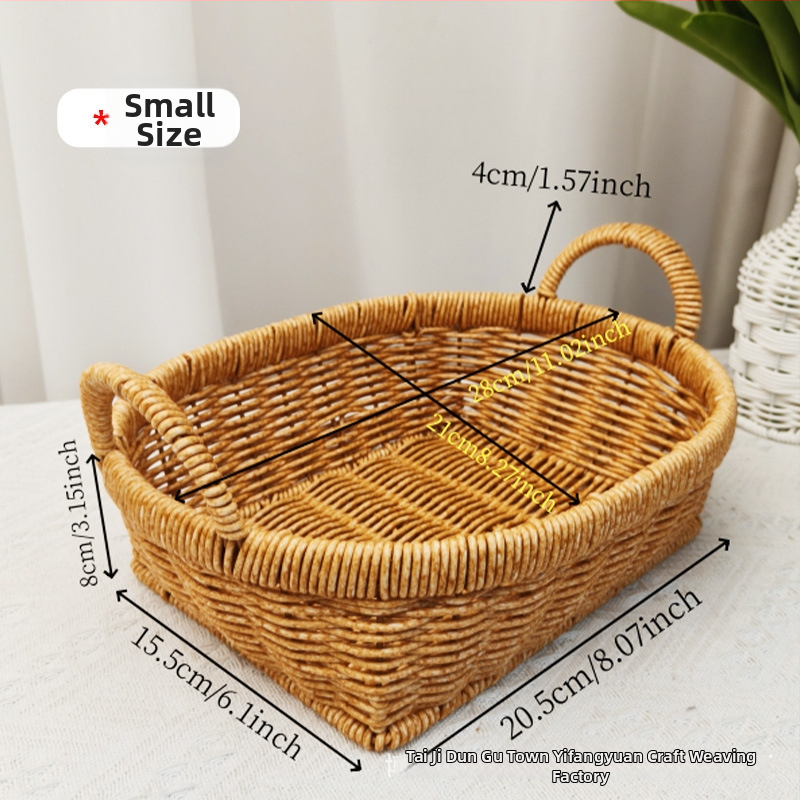 Kôš na ovocie s dvomi uchami, ručne tkaný napodobenina ratanu, stolný úložný kôš, plastový, prémiová kvalita