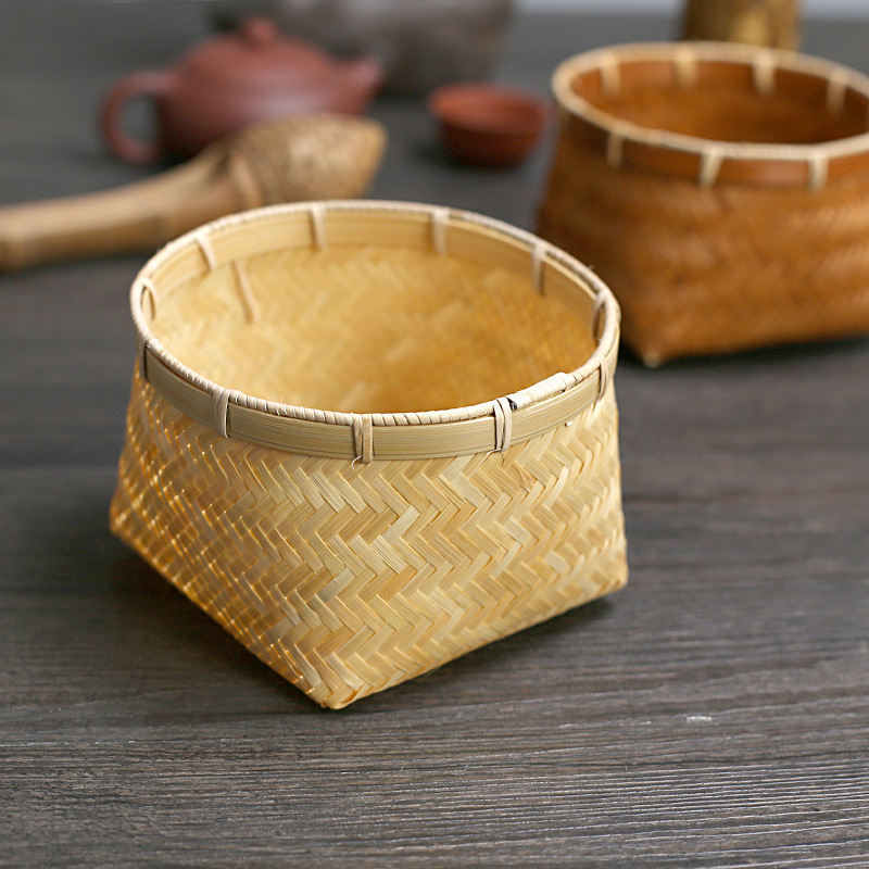 Ръчно изработена бамбукова малка кошничка за чай и лакомства, винтидж стил, нов китайски стил, кошница за плодове