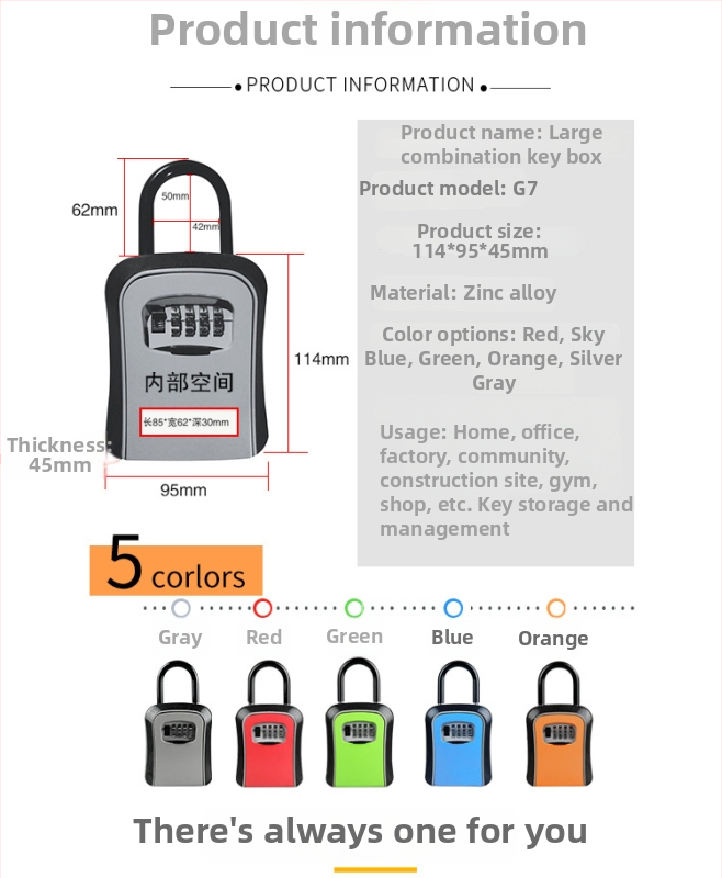 Mechanická skriňa na kľúče so zámkom G7, zliatina, priemer zámkovej tyče 7 mm, rozstup zámkovej tyče 40 mm, pre dekoratívne firmy