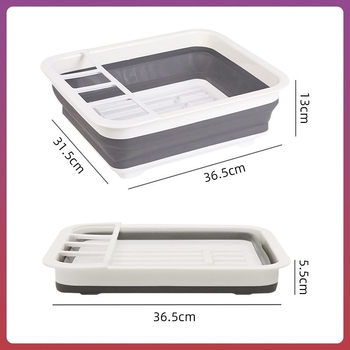 Skladateľný dvojúrovňový kuchynský držiak na odkvapkávanie pre misky, taniere, príbory a riad – plast, viacúčelová úložná polica