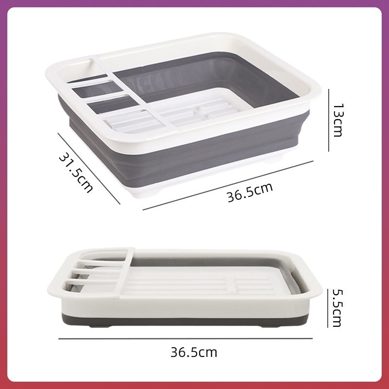 Skladateľný dvojúrovňový kuchynský držiak na odkvapkávanie pre misky, taniere, príbory a riad – plast, viacúčelová úložná polica