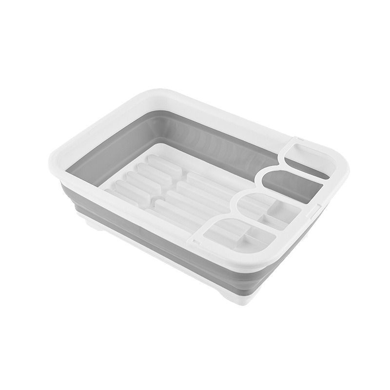 Skladateľný dvojúrovňový kuchynský držiak na odkvapkávanie pre misky, taniere, príbory a riad – plast, viacúčelová úložná polica