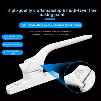 Kľučka na okno, hliníková zliatina, natieraný povrch, vonkajšie ploché tlačové prevedenie, model 03ZS061L, moderný minimalistický štýl, 7-formový jednopunktový zámok