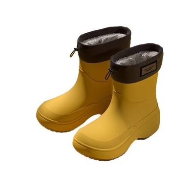 Ghete de ploaie unisex pentru adulți, exterior PVC, înălțime scurtă, talpă groasă, toc mediu 3-5 cm, căptușeală din fleece