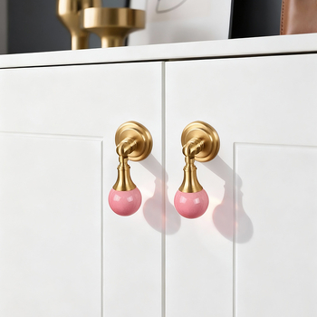 Ορειχάλκινη σφαιρική λαβή ντουλαπιού, σφαιρικός σχεδιασμός, CNC κατεργασία, επιφανειακή εγκατάσταση, στιλ ελαφρού πολυτελείας