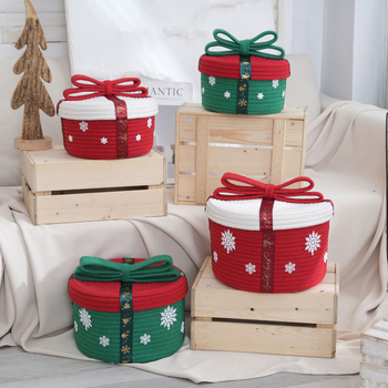 Vianočná úložná miska s viečkom, z bavlnenej priadze, roztomilý kreslený štýl