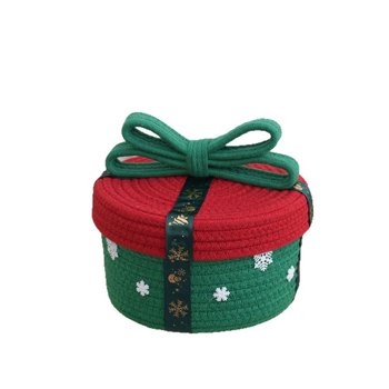 Vianočná úložná miska s viečkom, z bavlnenej priadze, roztomilý kreslený štýl