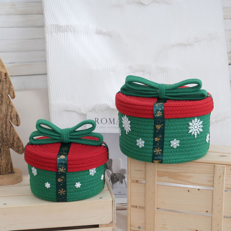 Vianočná úložná miska s viečkom, z bavlnenej priadze, roztomilý kreslený štýl