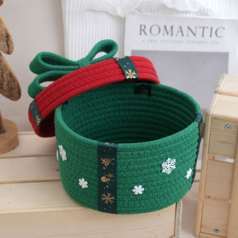 Vianočná úložná miska s viečkom, z bavlnenej priadze, roztomilý kreslený štýl