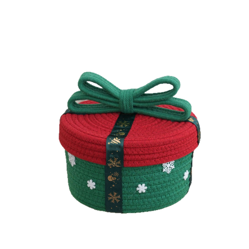 Vianočná úložná miska s viečkom, z bavlnenej priadze, roztomilý kreslený štýl