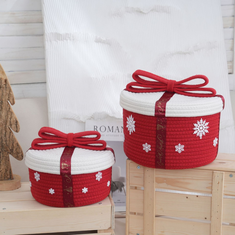 Vianočná úložná miska s viečkom, z bavlnenej priadze, roztomilý kreslený štýl
